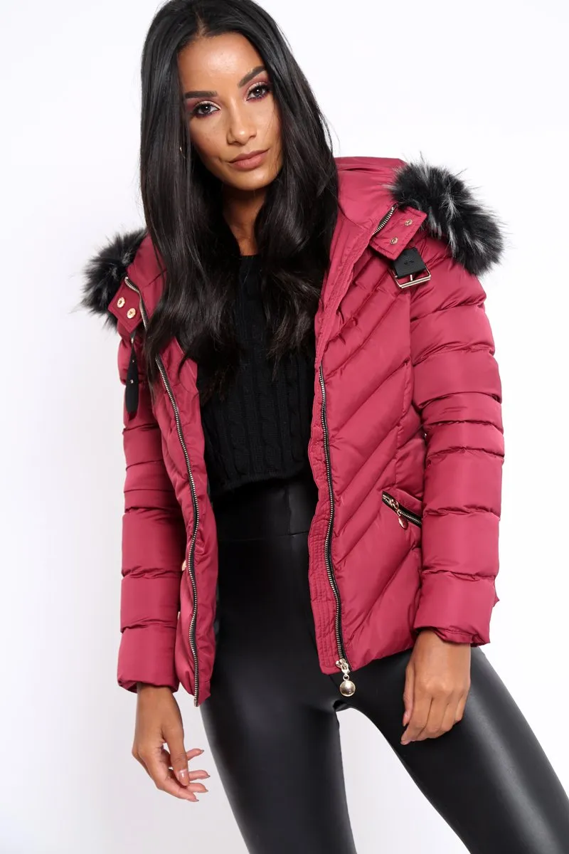 Wine Quilted Coat - Poppie