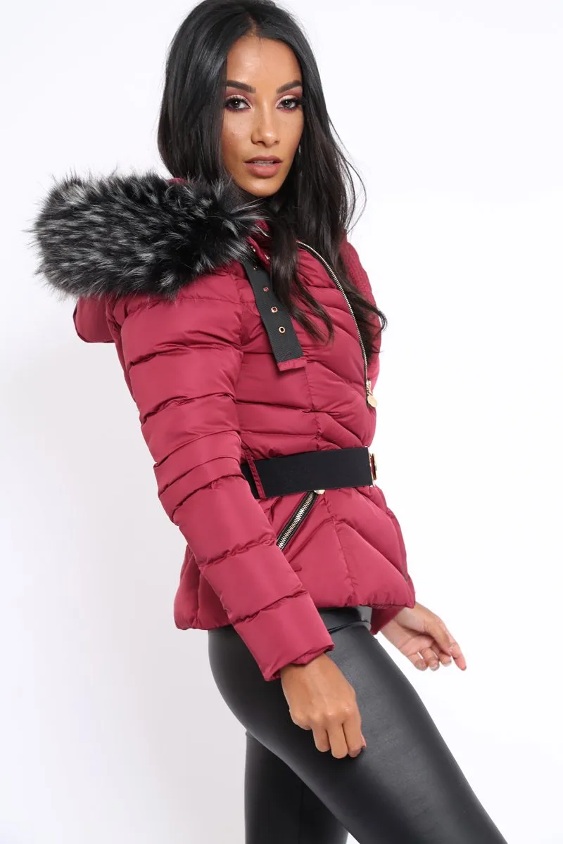 Wine Quilted Coat - Poppie