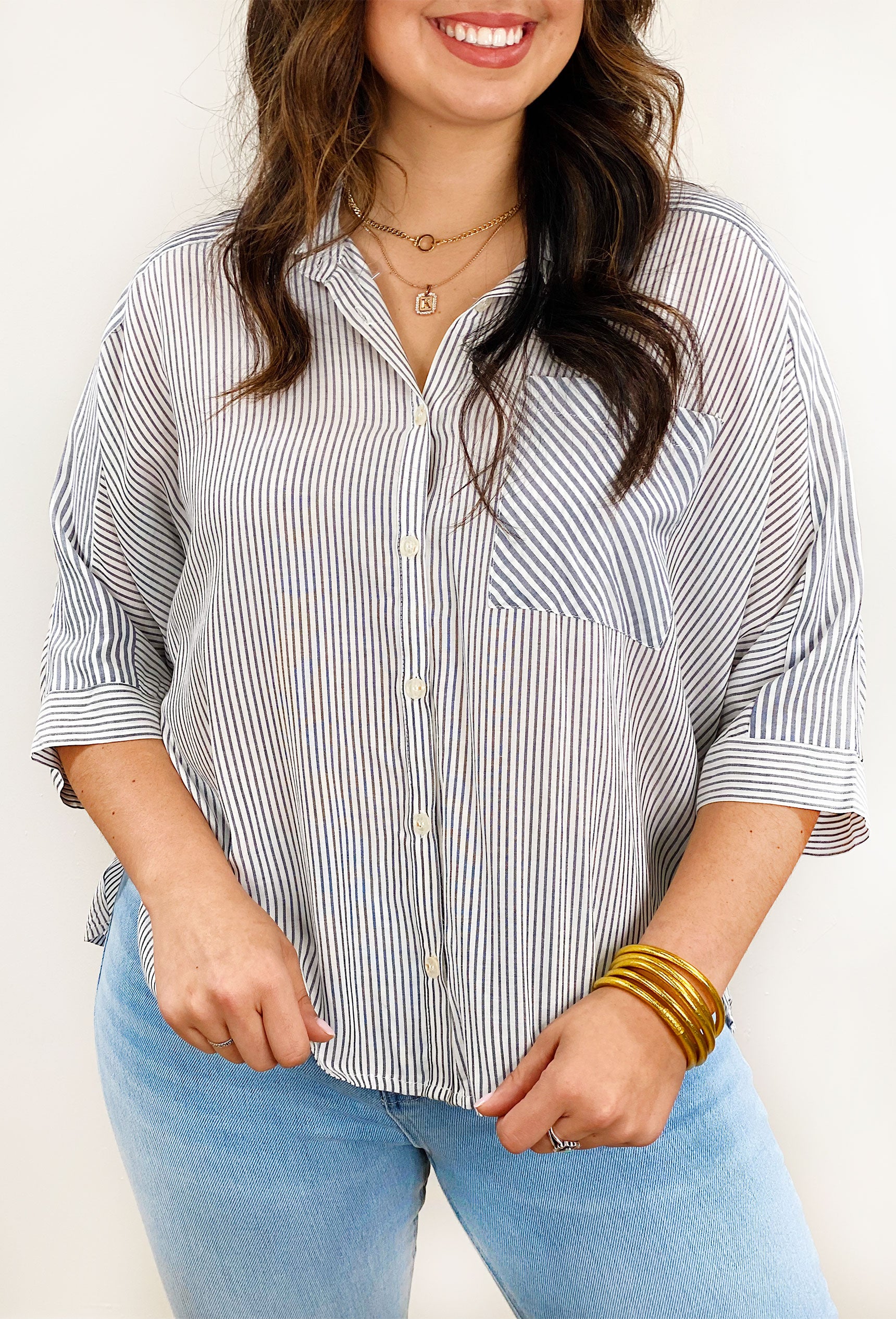 Without Regrets Striped Button Up Top