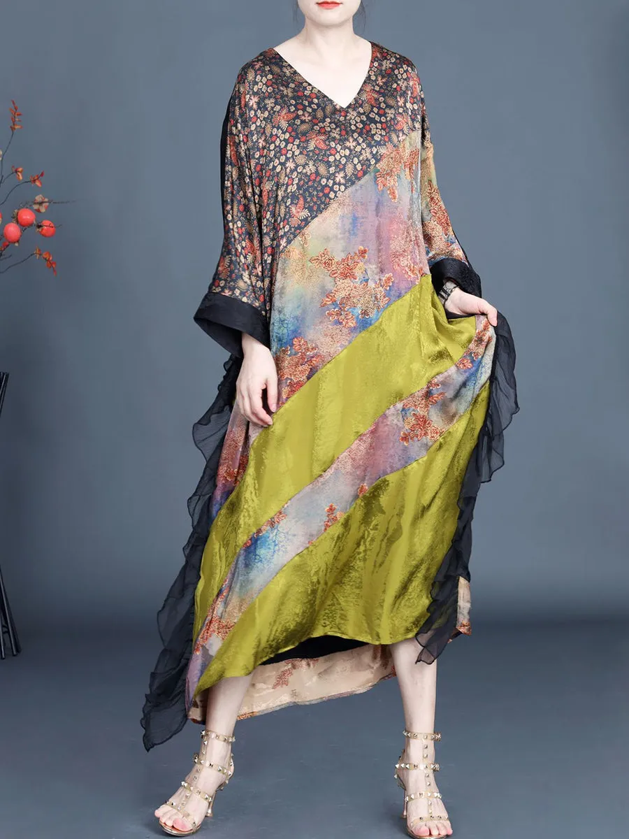 Women Summer Artsy Floral Spliced V-Neck Dress SC1006