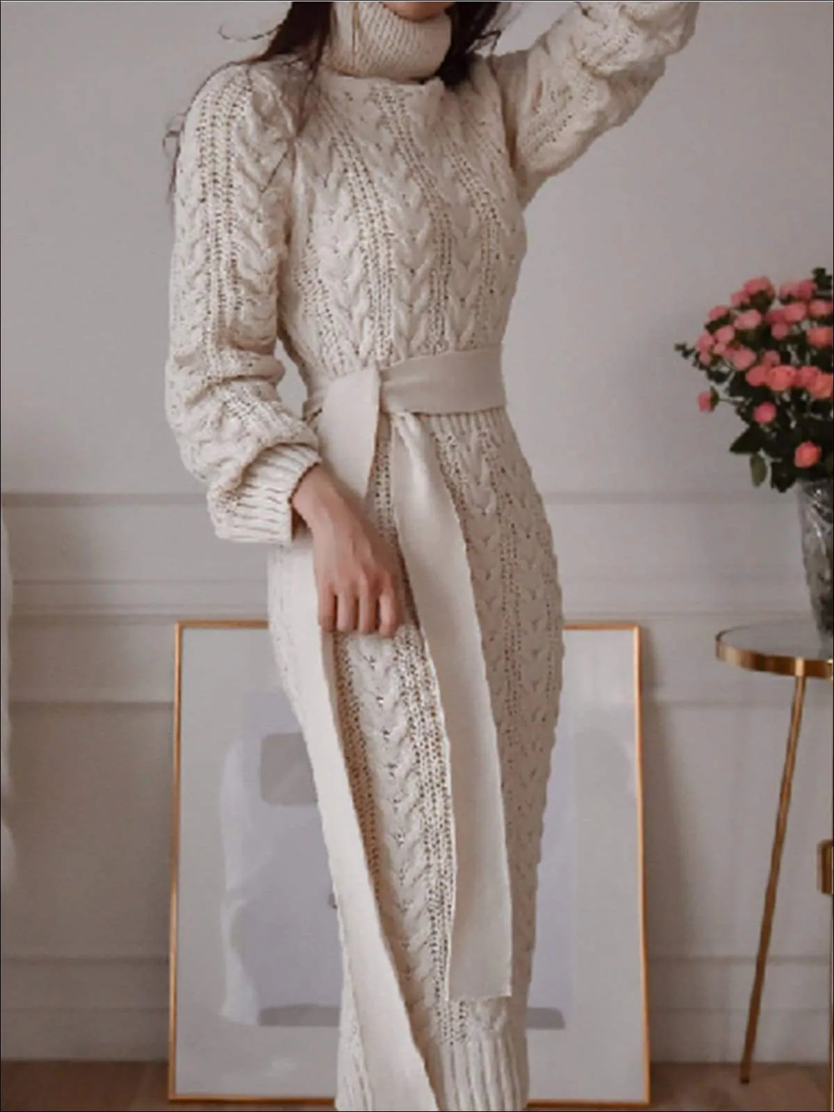 Women's Fashion Cable Knit Bodycon Sweater Dress