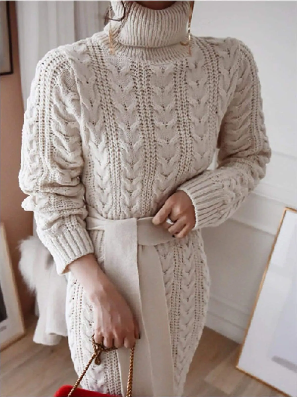 Women's Fashion Cable Knit Bodycon Sweater Dress