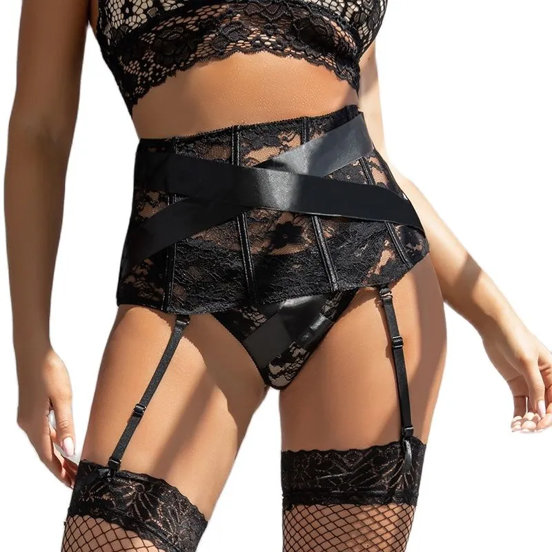 Women's Floral Lace Adjustable Waist Suspender Belt Garter Lingerie Set