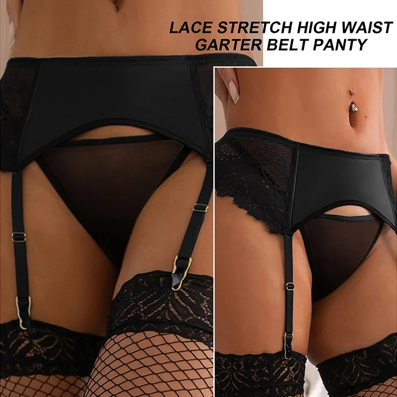 Women's High Waist Elastic Garter Belt Lace Sexy Suspender Lingerie