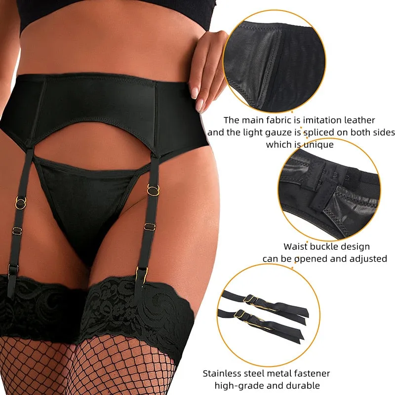 Women's High Waist Elastic Garter Belt Leather Suspender Lingerie