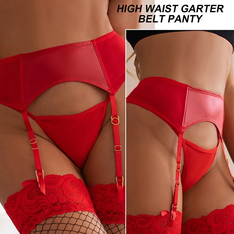 Women's High Waist Elastic Garter Belt Leather Suspender Lingerie