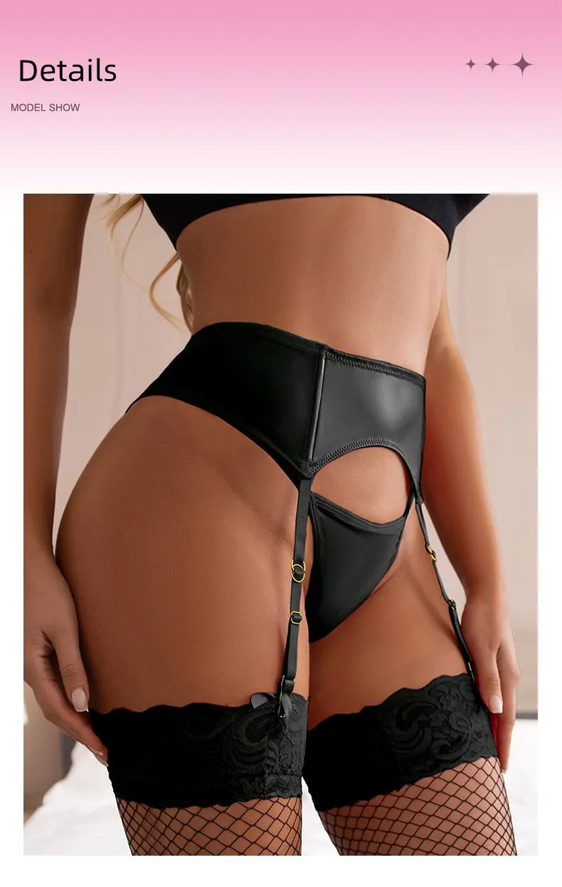 Women's High Waist Elastic Garter Belt Leather Suspender Lingerie