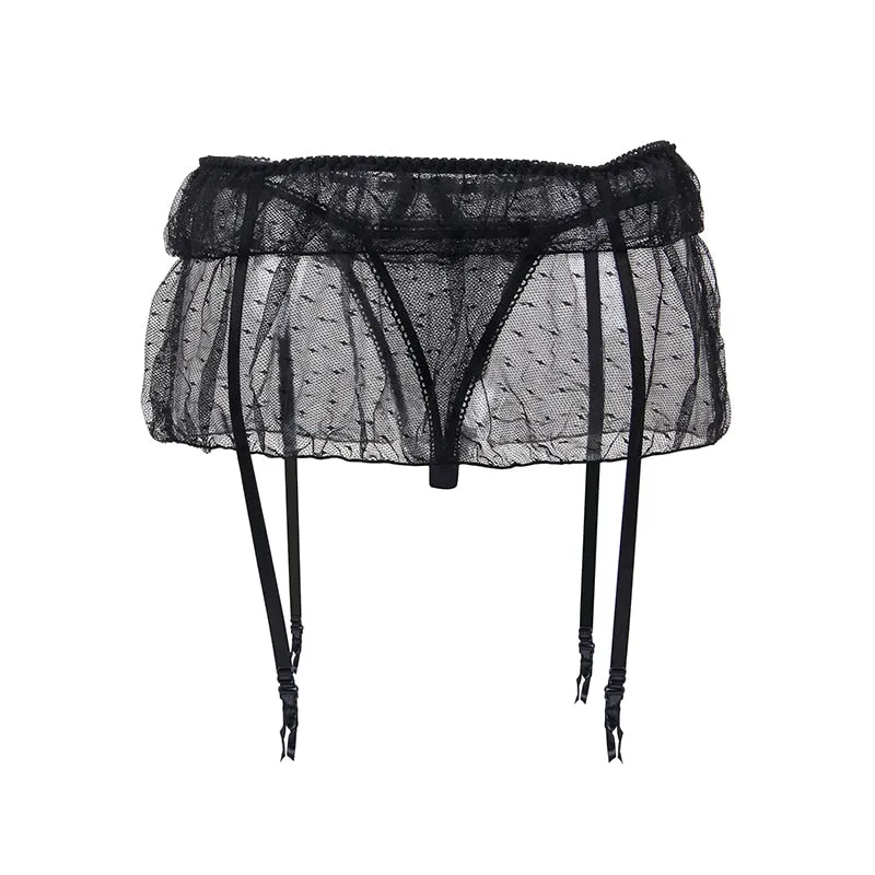 Women's Sexy Black Lace Mini Skirt Garter Belt Suspender Lingerie