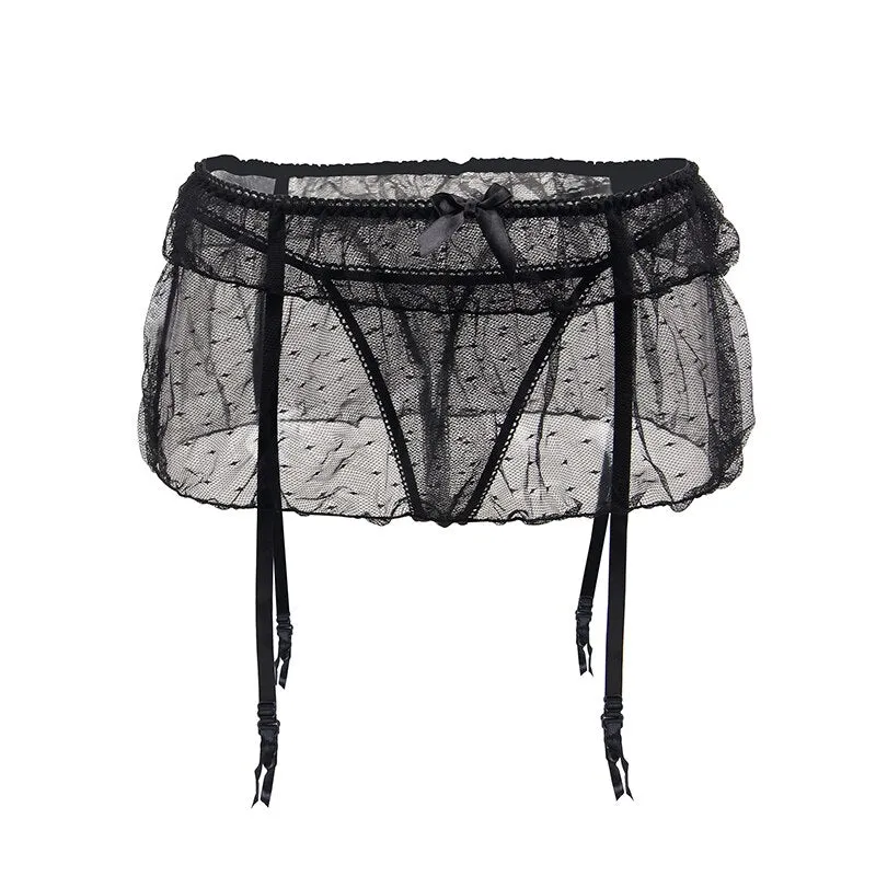 Women's Sexy Black Lace Mini Skirt Garter Belt Suspender Lingerie