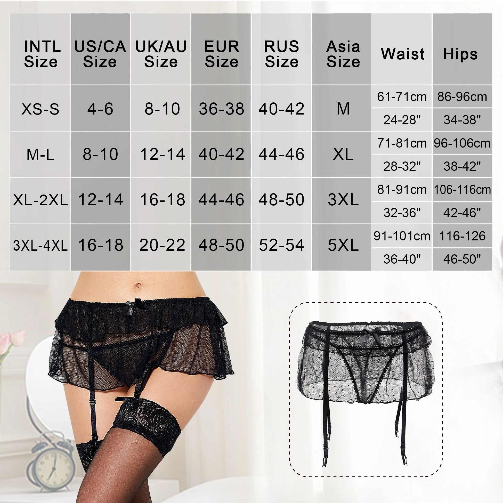 Women's Sexy Black Lace Mini Skirt Garter Belt Suspender Lingerie