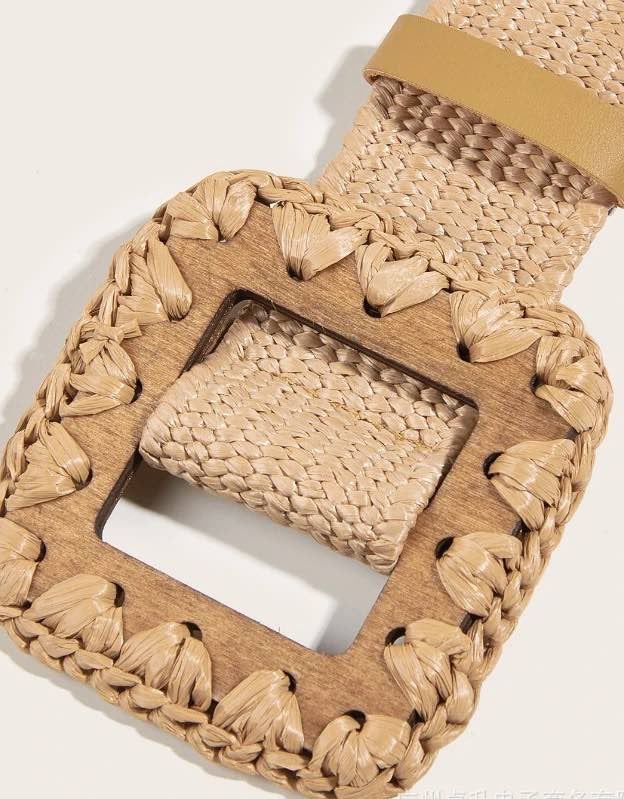 Woven Knitted Grass Square Buckle Belt